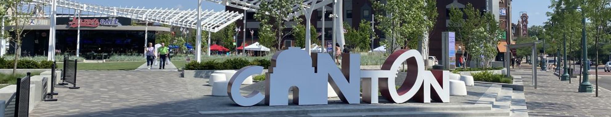 The CANTON sign in the downtown plaza in Canton, Ohio, where Wren is based